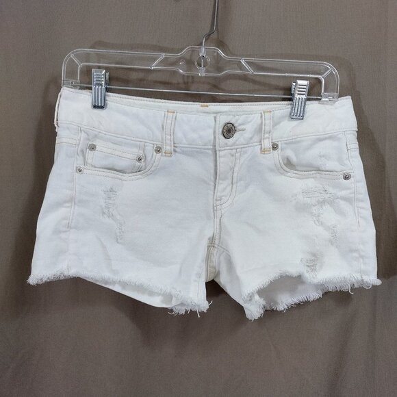 American Eagle AEO White Jeans Distressed Shorts Size 2 - Picture 1 of 3